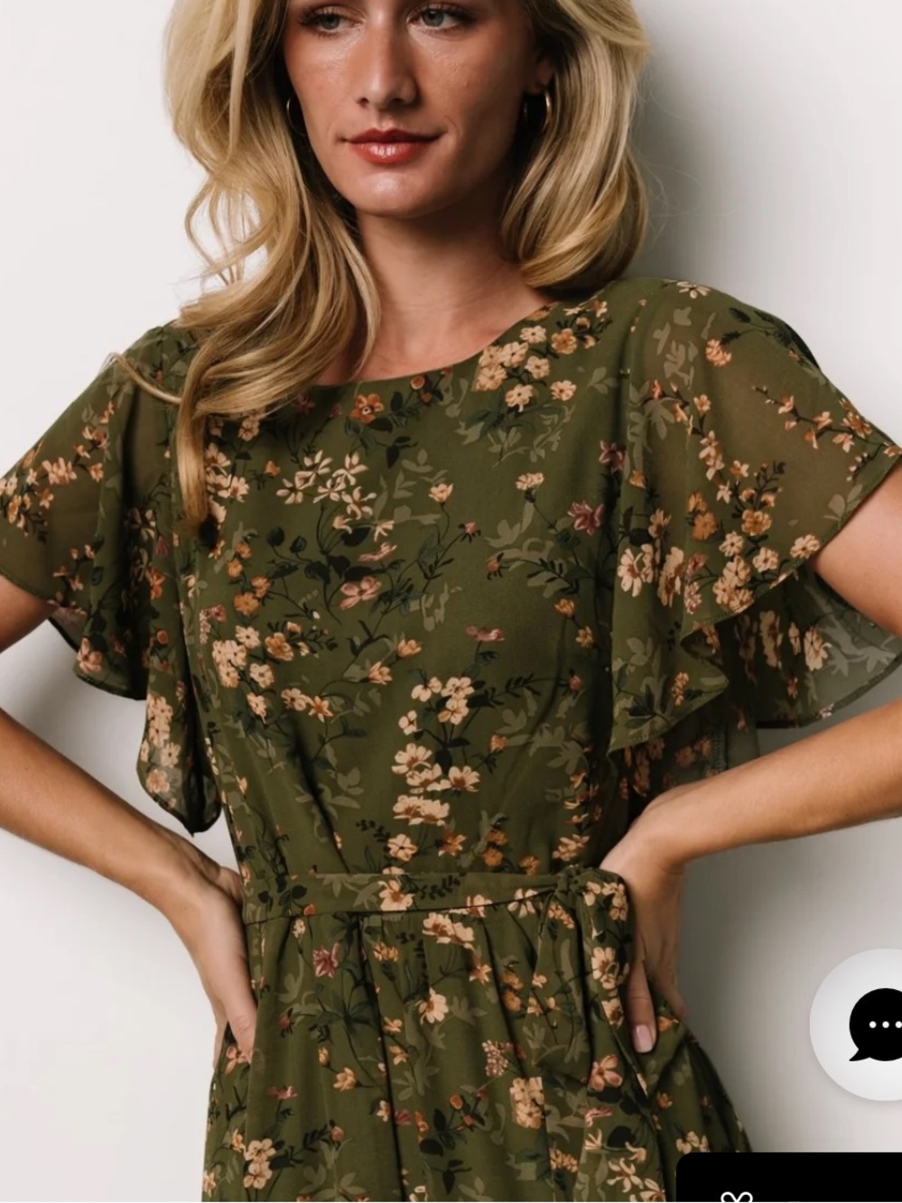 New!!! Baltic Born Olive Green Floral Midi Dress with Tie Waist - Picture 8 of 17
